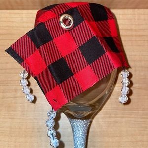 Silver Stem Wine Glass & Red/Black Drink Cover